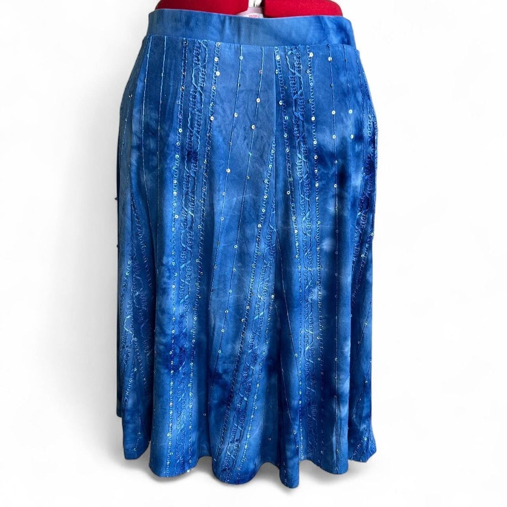 Sami & Jo Blue Tie Dye knee length Skirt With Embroidery & Silver Sequins